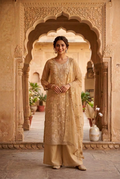 Rusty Orange Chiffon Self coloured Embroidered Set with Dupatta - Flare Palazzo