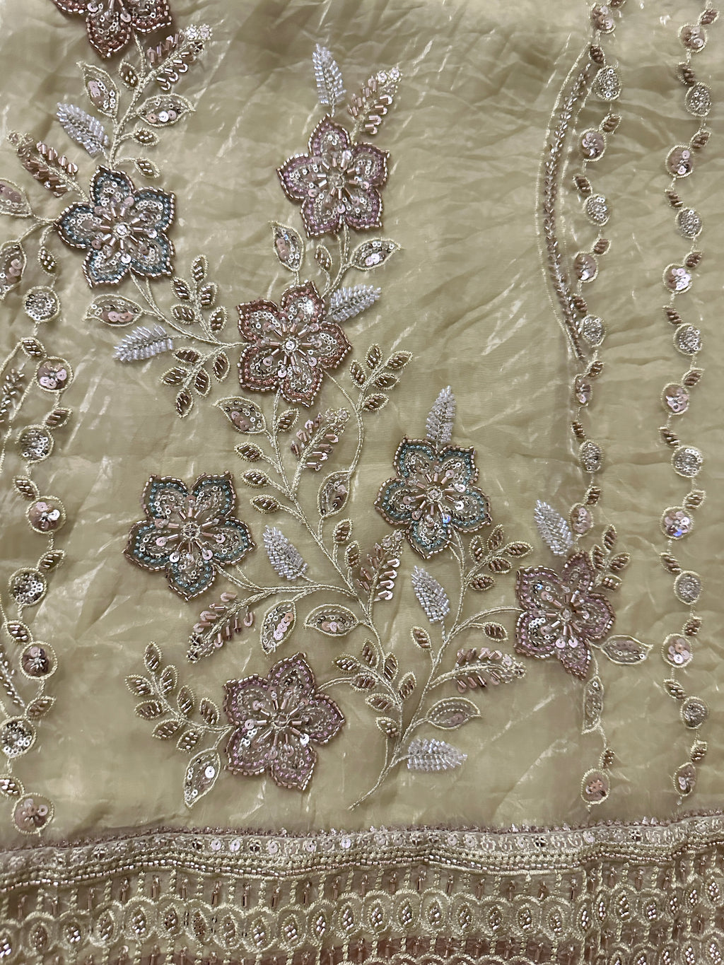 Fluorescent Green Crushed Organza Embroidered Set with Dupatta – Farsi Salwar