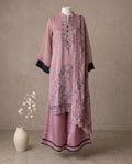 Onion Pink Organza With Black Embroidery Suit - Wide-Legged Palazzo