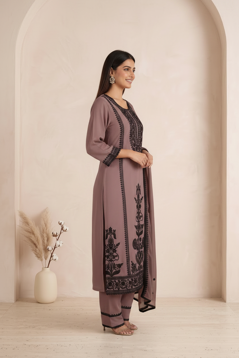 Brown Soft Organza Suit With Dupatta – Farsi Salwar