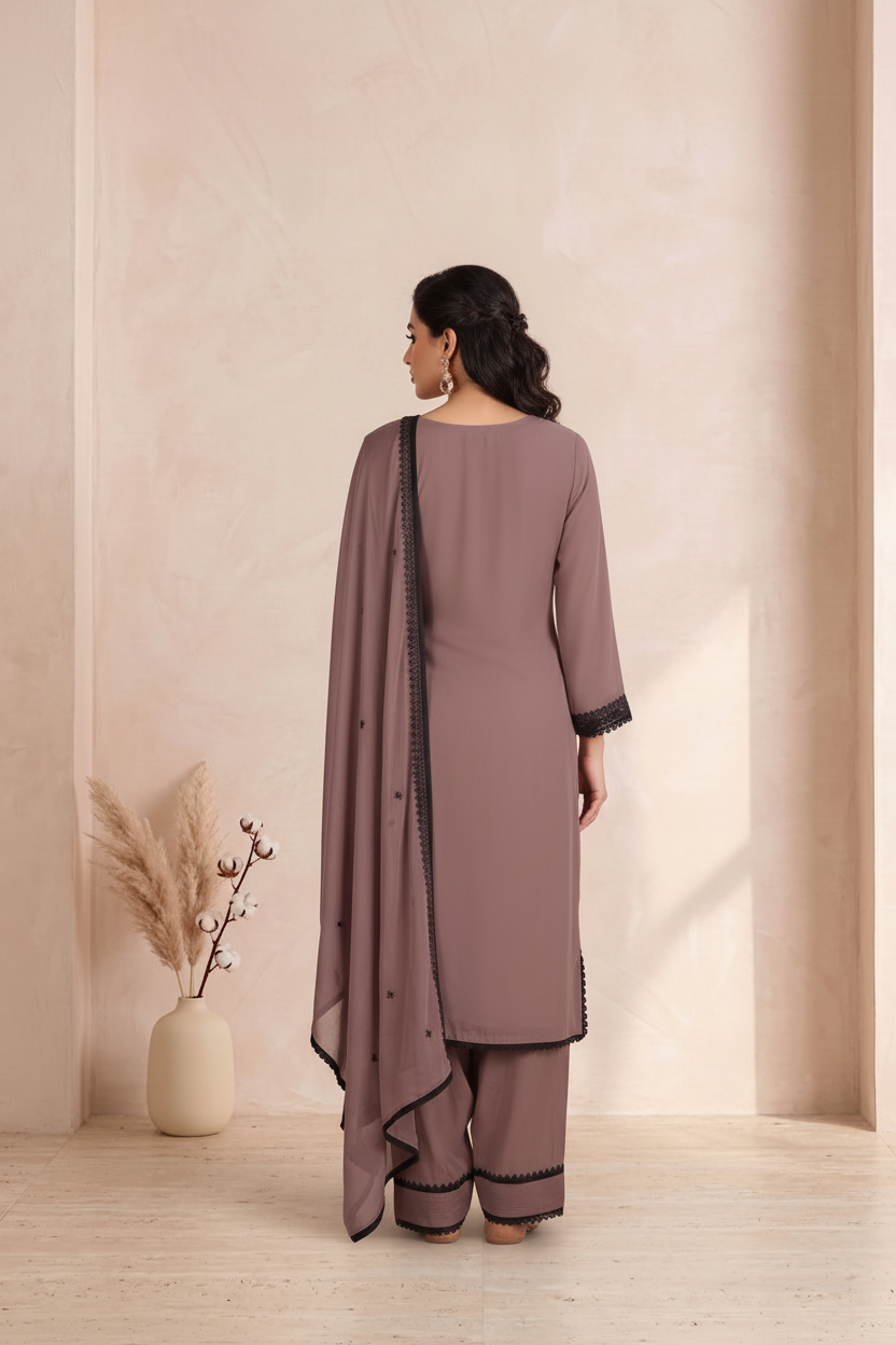 Brown Soft Organza Suit With Dupatta – Farsi Salwar