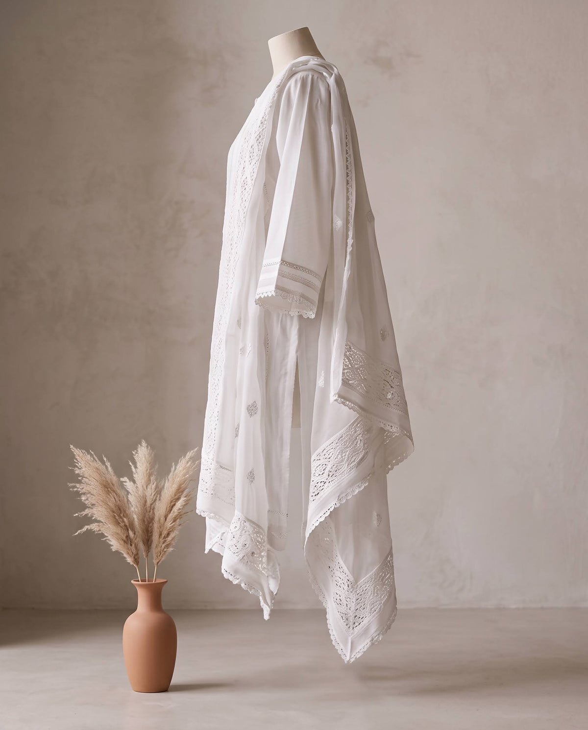 White Kota Doria Kurti with Dupatta