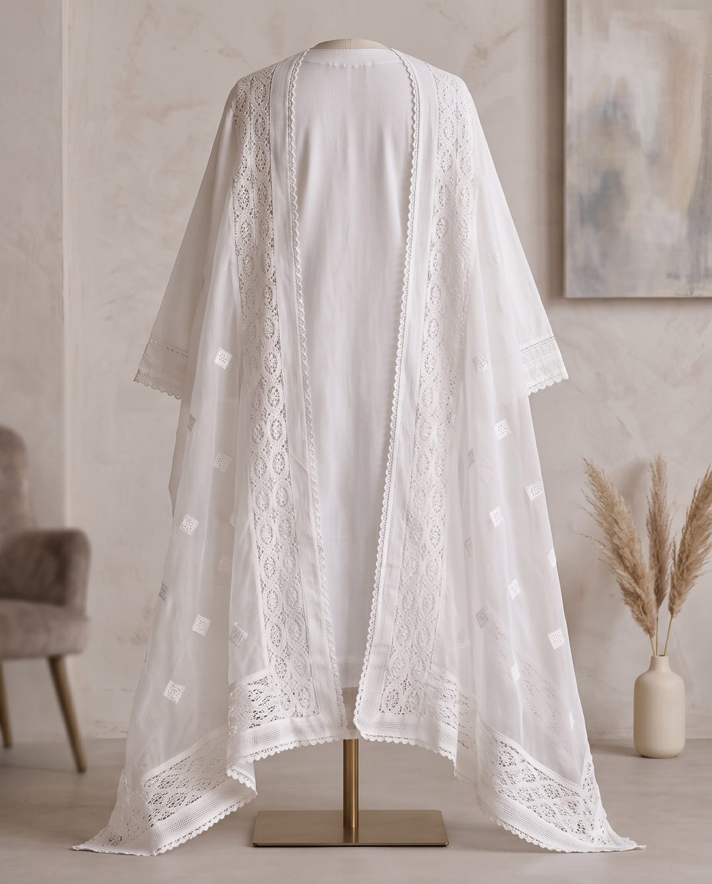 White Kota Doria Kurti with Dupatta