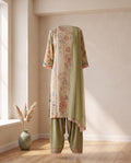 Pista Green Rayon,Faux Silk Printed Set with Dupatta - Farsi Salwar
