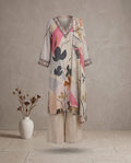 Beige Printed and Kantha Work Suit with Dupatta - Wide Legged Palazzo