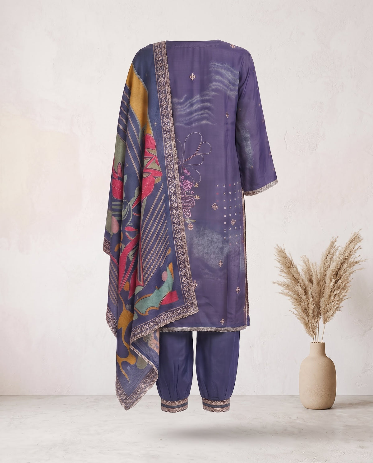 Dark Charcoal (Navy) Suit with Dupatta - Afghani Pant