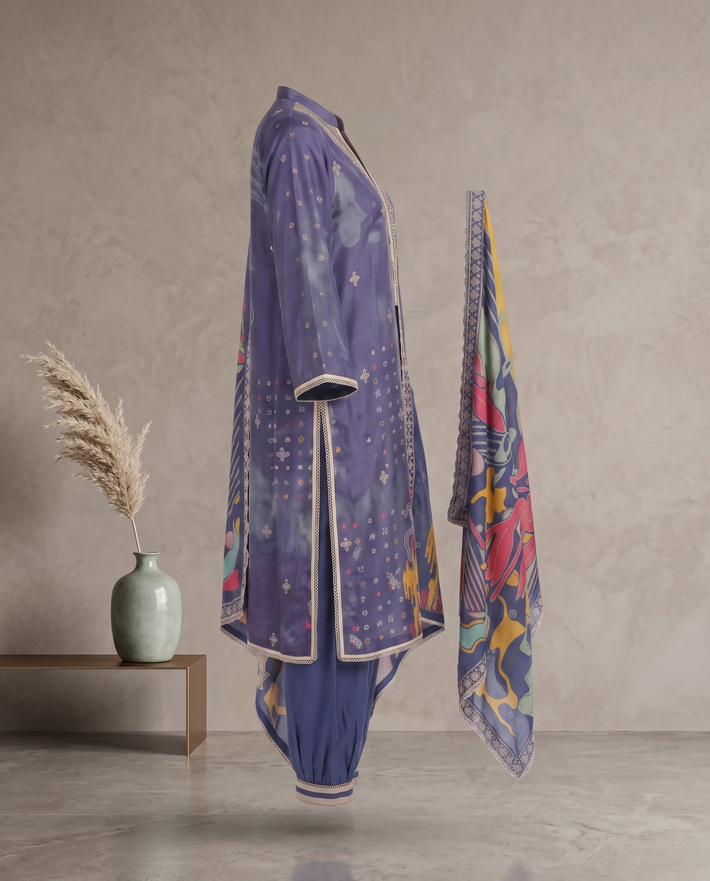 Dark Charcoal (Navy) Suit with Dupatta - Afghani Pant