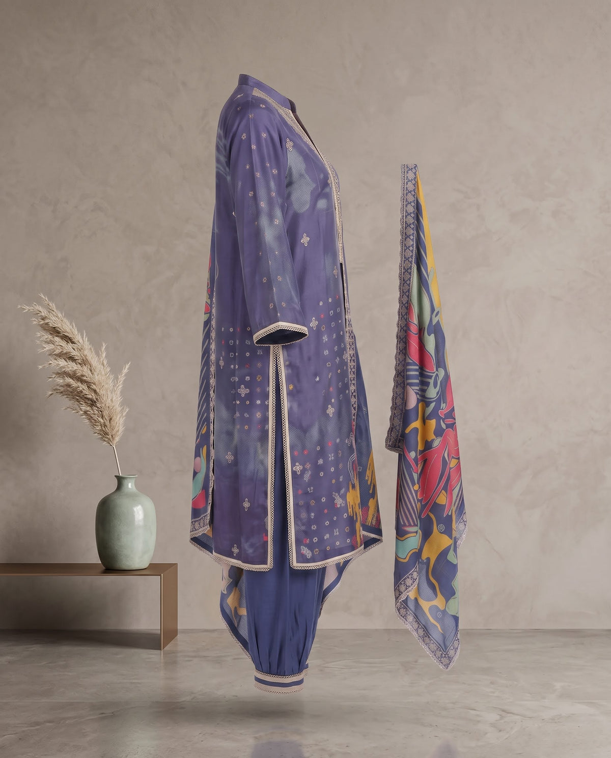 Dark Charcoal (Navy) Suit with Dupatta - Afghani Pant