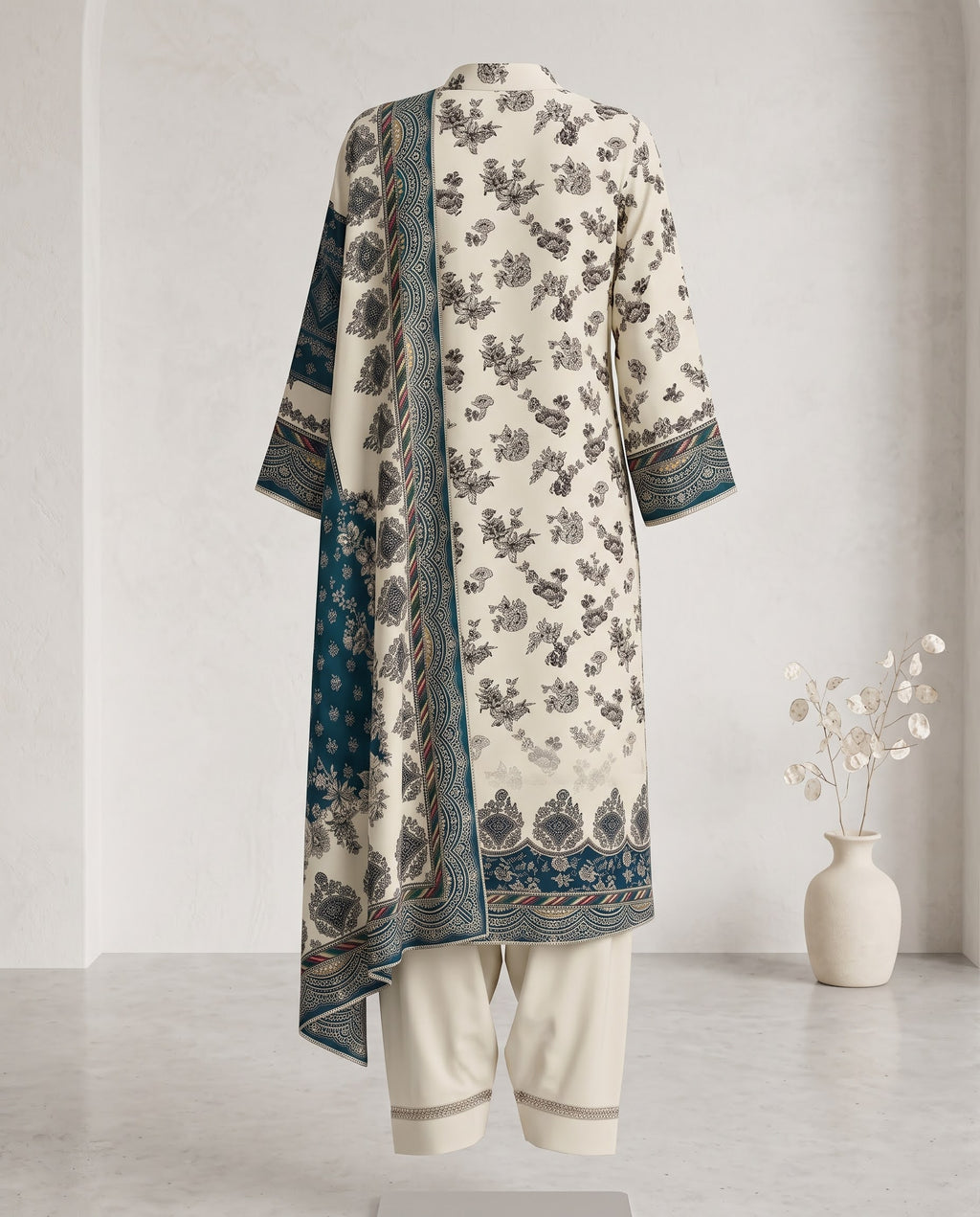 Off White & Bottle Green Rayon Suit With Dupatta - Farsi Salwar