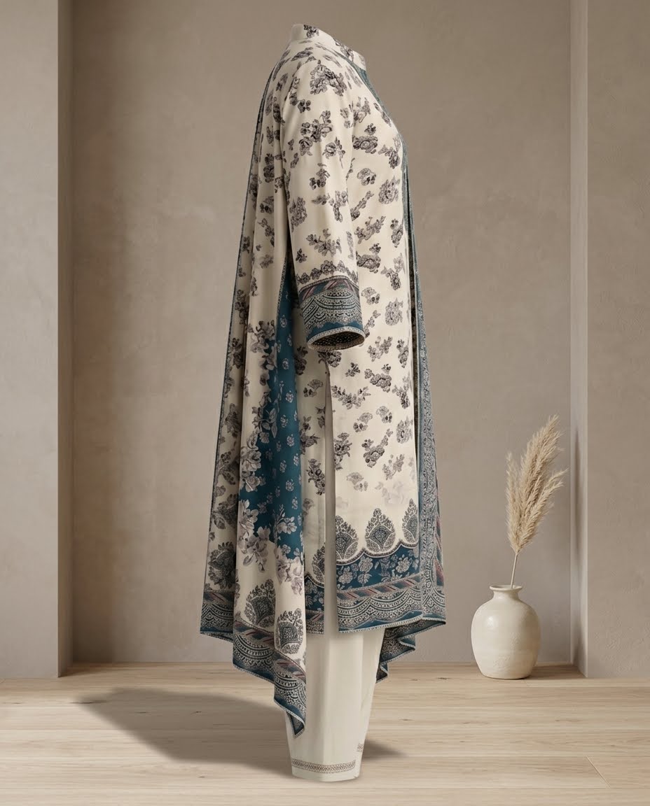 Off White & Bottle Green Rayon Suit With Dupatta - Farsi Salwar