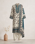 Off White & Bottle Green Rayon Suit With Dupatta - Farsi Salwar