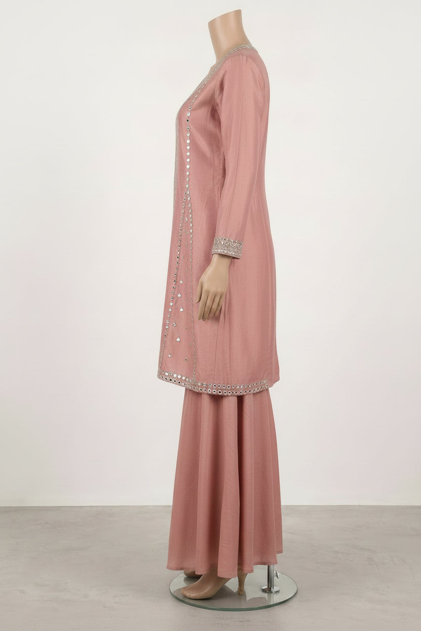 Blush Pink Soft Tissue Co-ord Set - Flare Plazzo