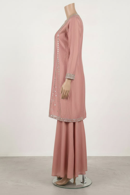 Blush Pink Soft Tissue Co-ord Set - Flare Plazzo