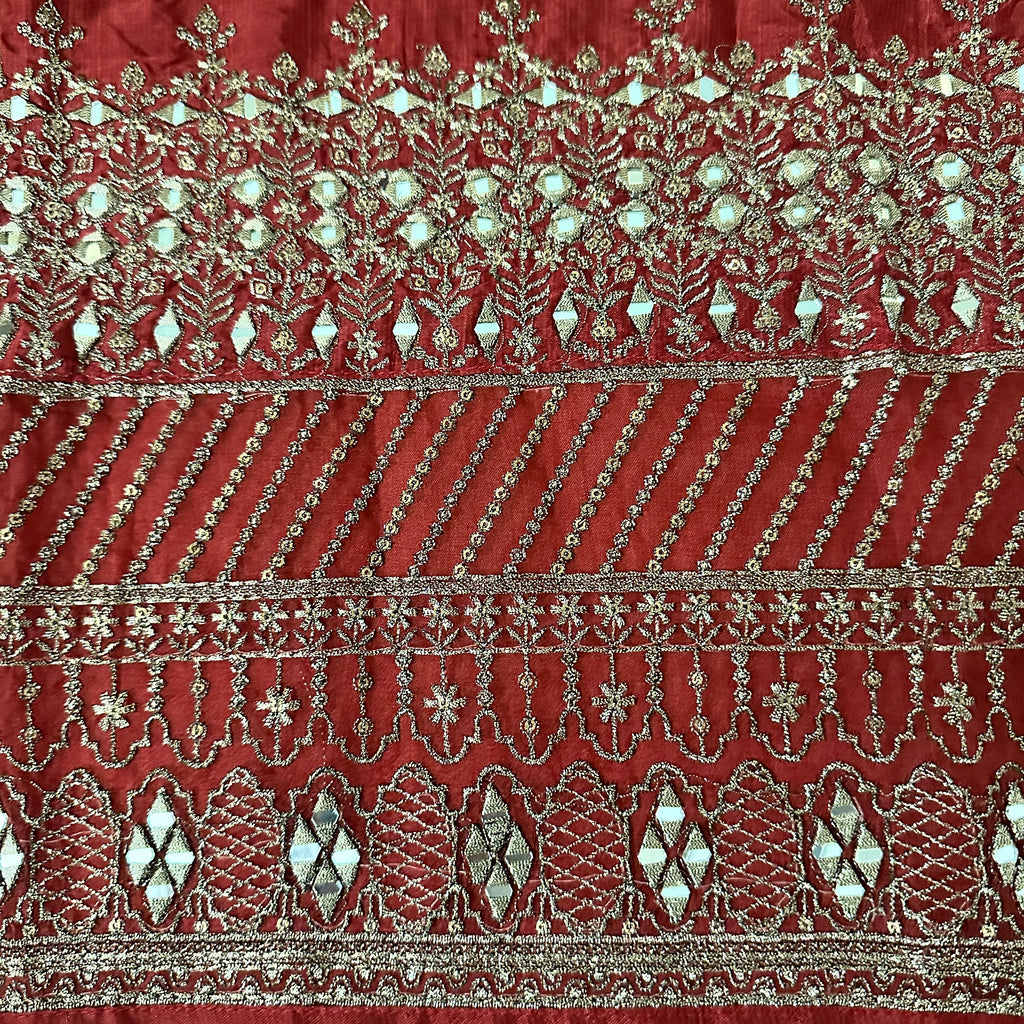 Brick Red  Zari & Mirror Work Kurti With Dupatta