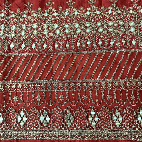 Brick Red  Zari & Mirror Work Kurti With Dupatta