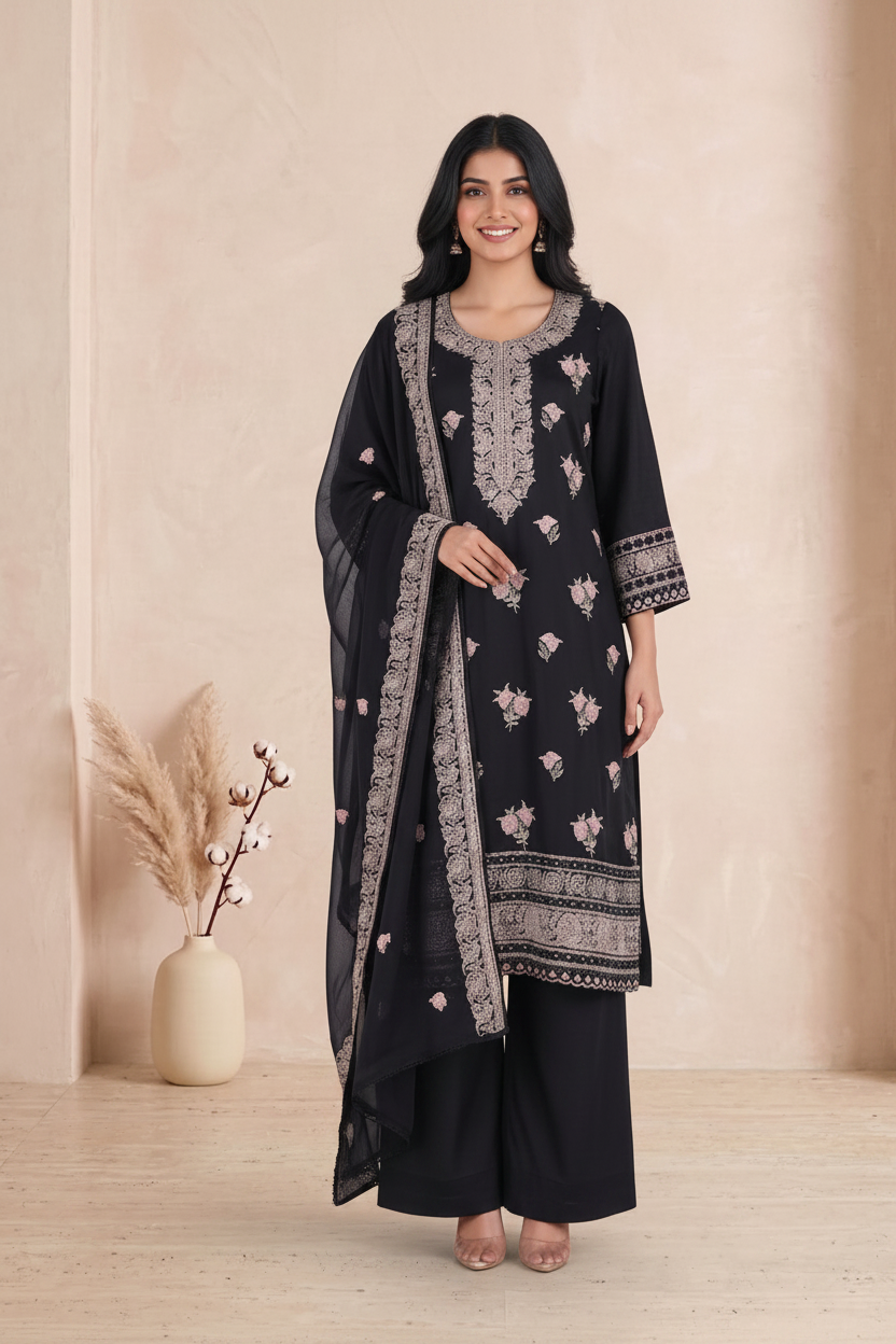 Cotton Suit with Dupatta - A-Line Palazzo