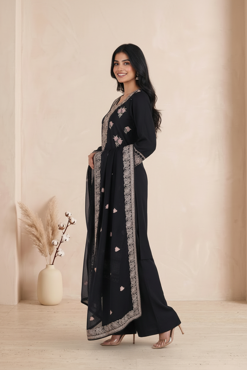 Cotton Suit with Dupatta - A-Line Palazzo
