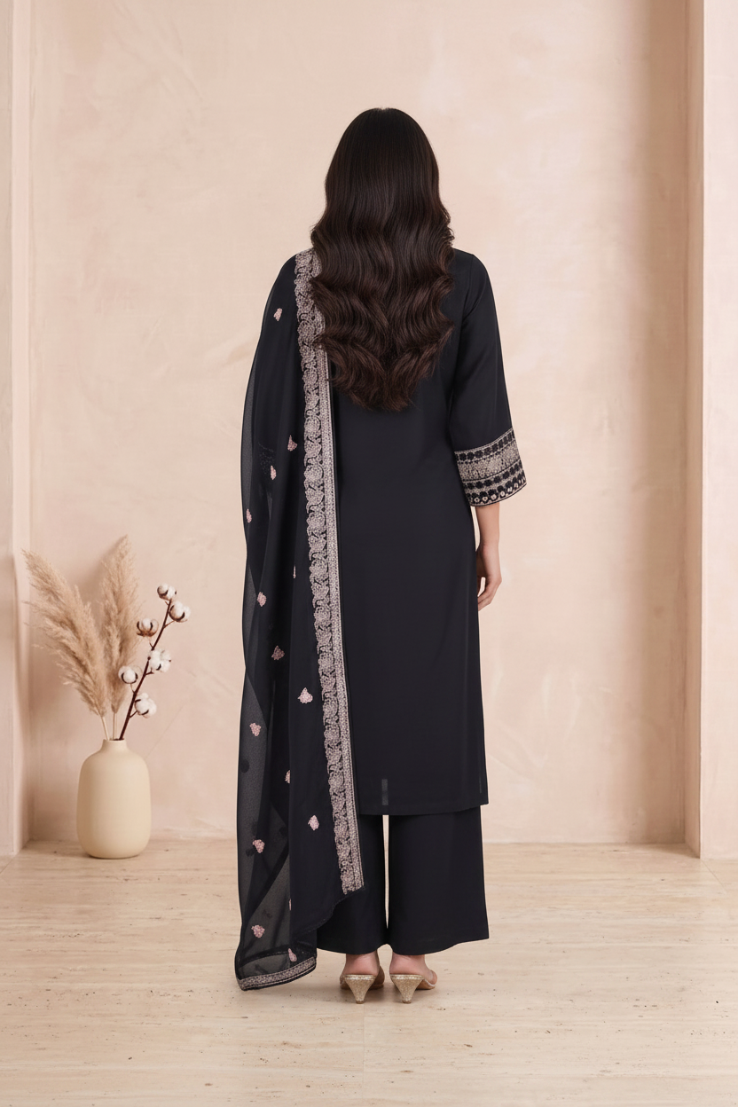 Cotton Suit with Dupatta - A-Line Palazzo