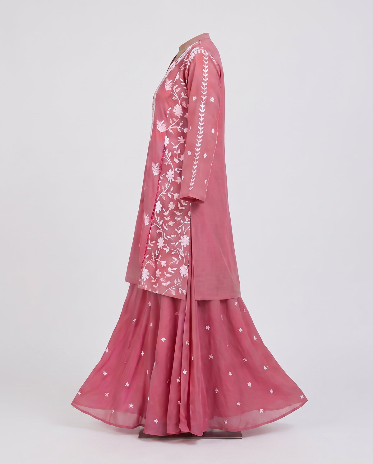 Rose Pink Chikankari Chanderi Co-ord Set - Flare Plazzo