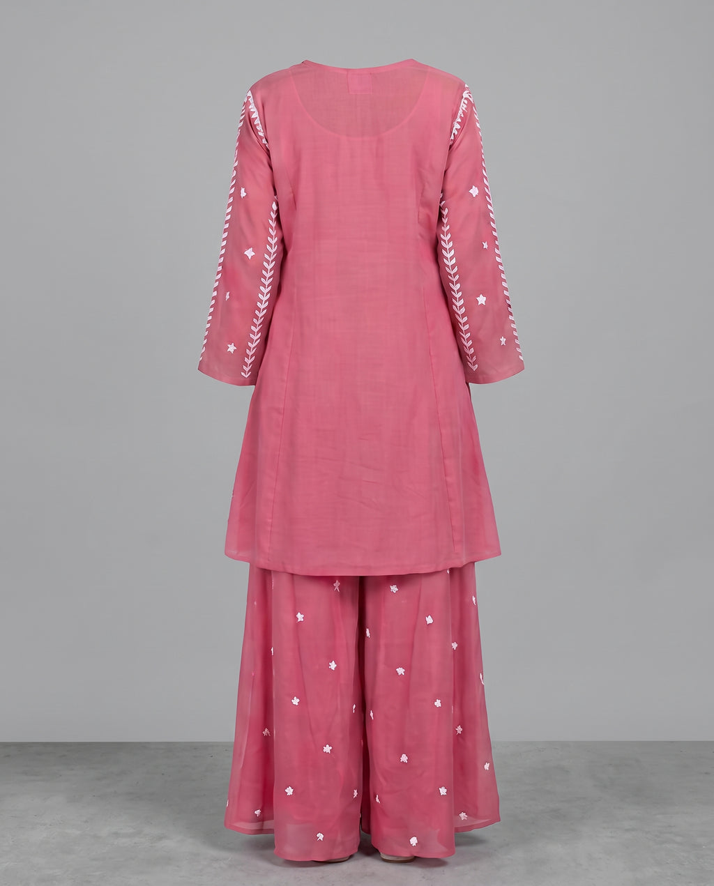Rose Pink Chikankari Chanderi Co-ord Set - Flare Plazzo