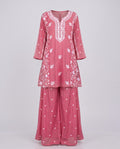 Rose Pink Chikankari Chanderi Co-ord Set - Flare Plazzo