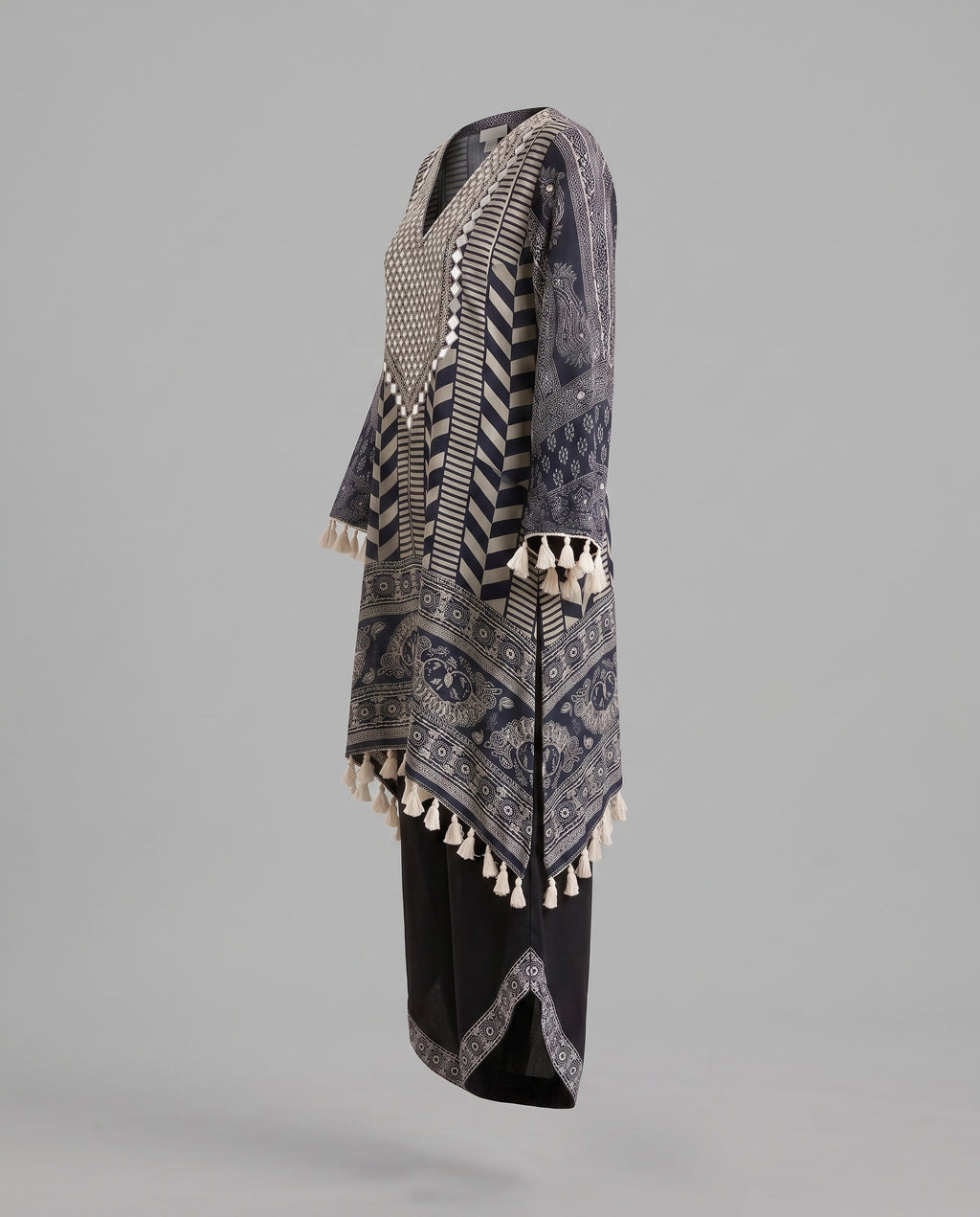 Black & White Crepe Mirror Work  Co-ord Set - Fancy Plazzo