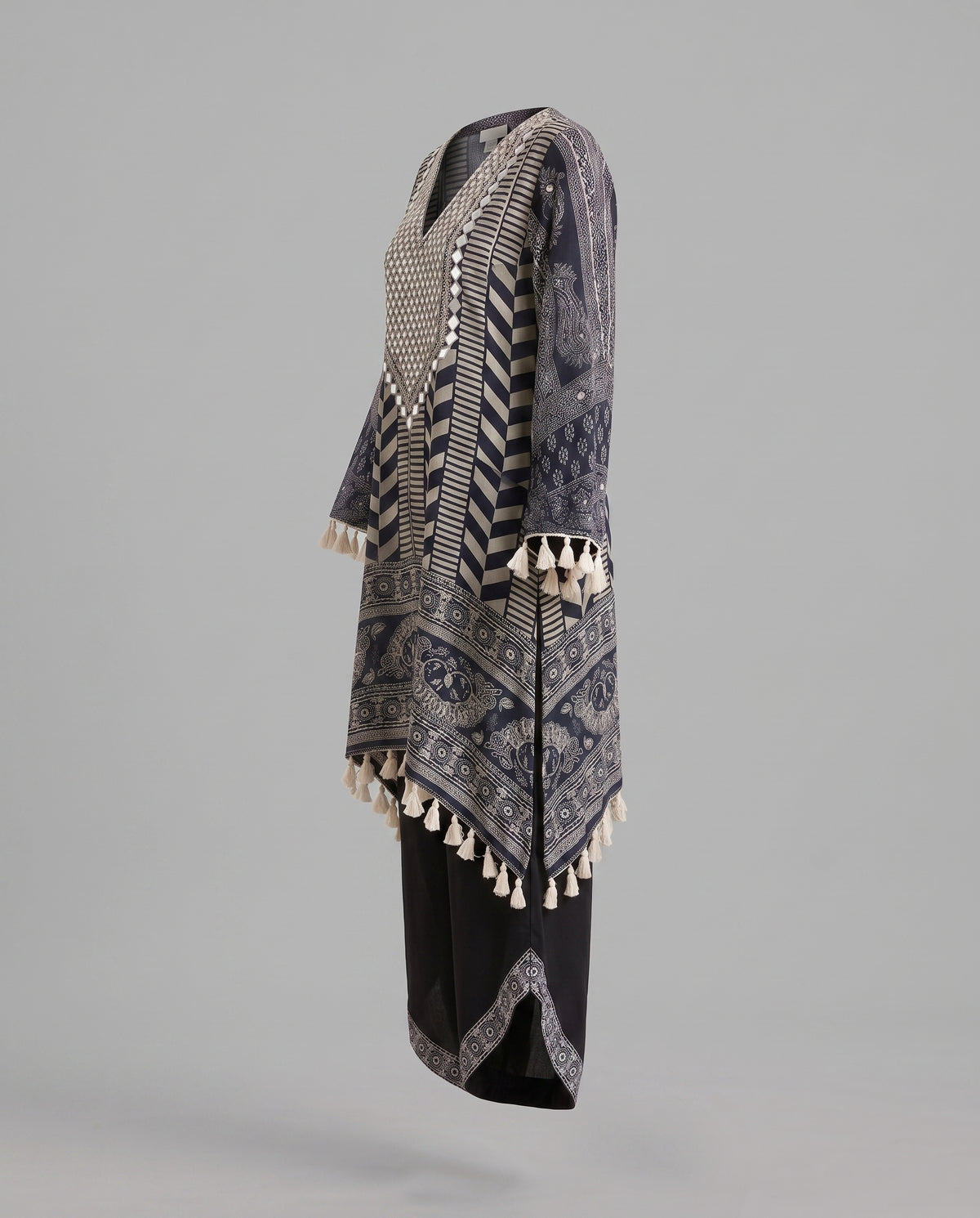 Black & White Crepe Mirror Work  Co-ord Set - Fancy Plazzo