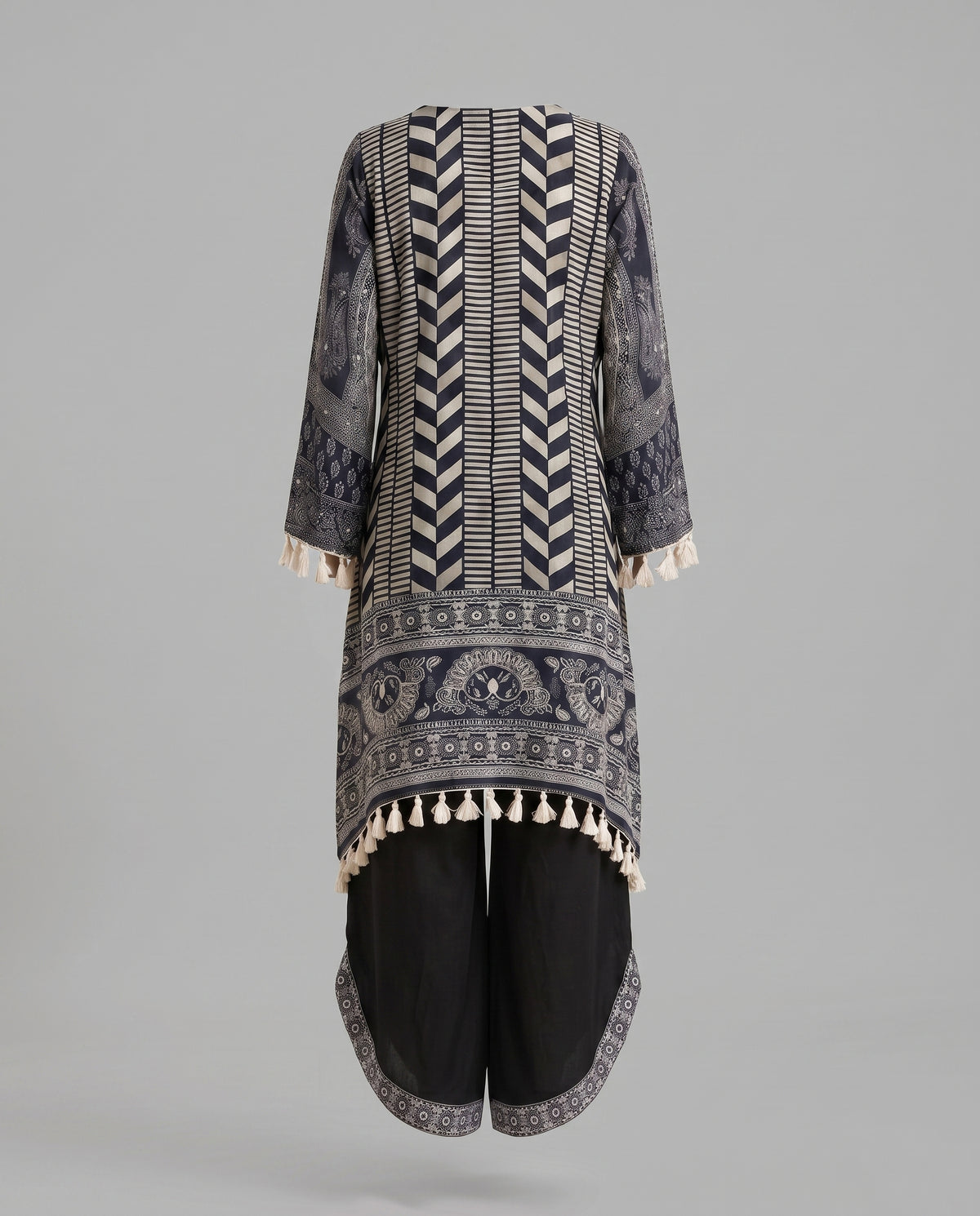 Black & White Crepe Mirror Work  Co-ord Set - Fancy Plazzo