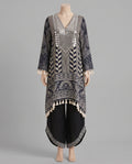 Black & White Crepe Mirror Work  Co-ord Set - Fancy Plazzo