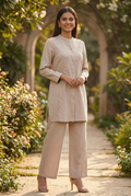 Beige Co-Ord Set With Floral Motifs – Straight Palazzo