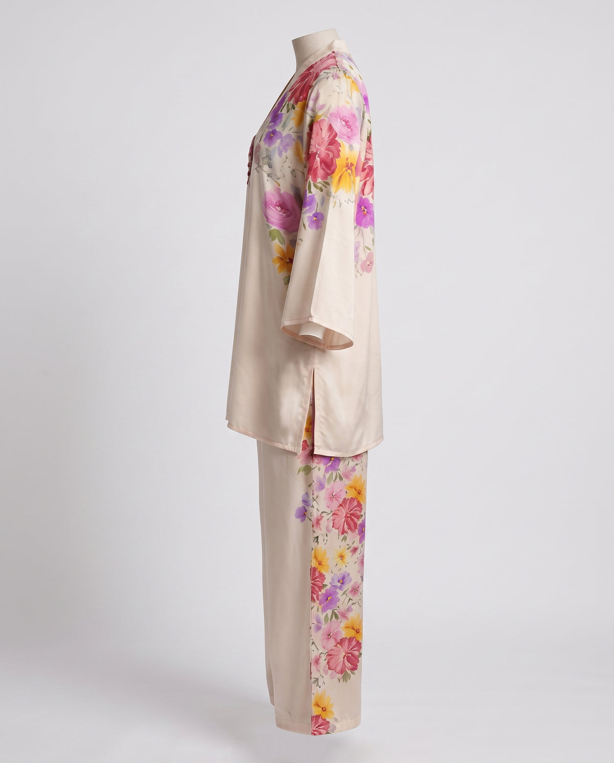 Cream Multicolour Floral Print Rayon Co-Ord Set With Sequin Embroidery – Straight Printed Palazzo