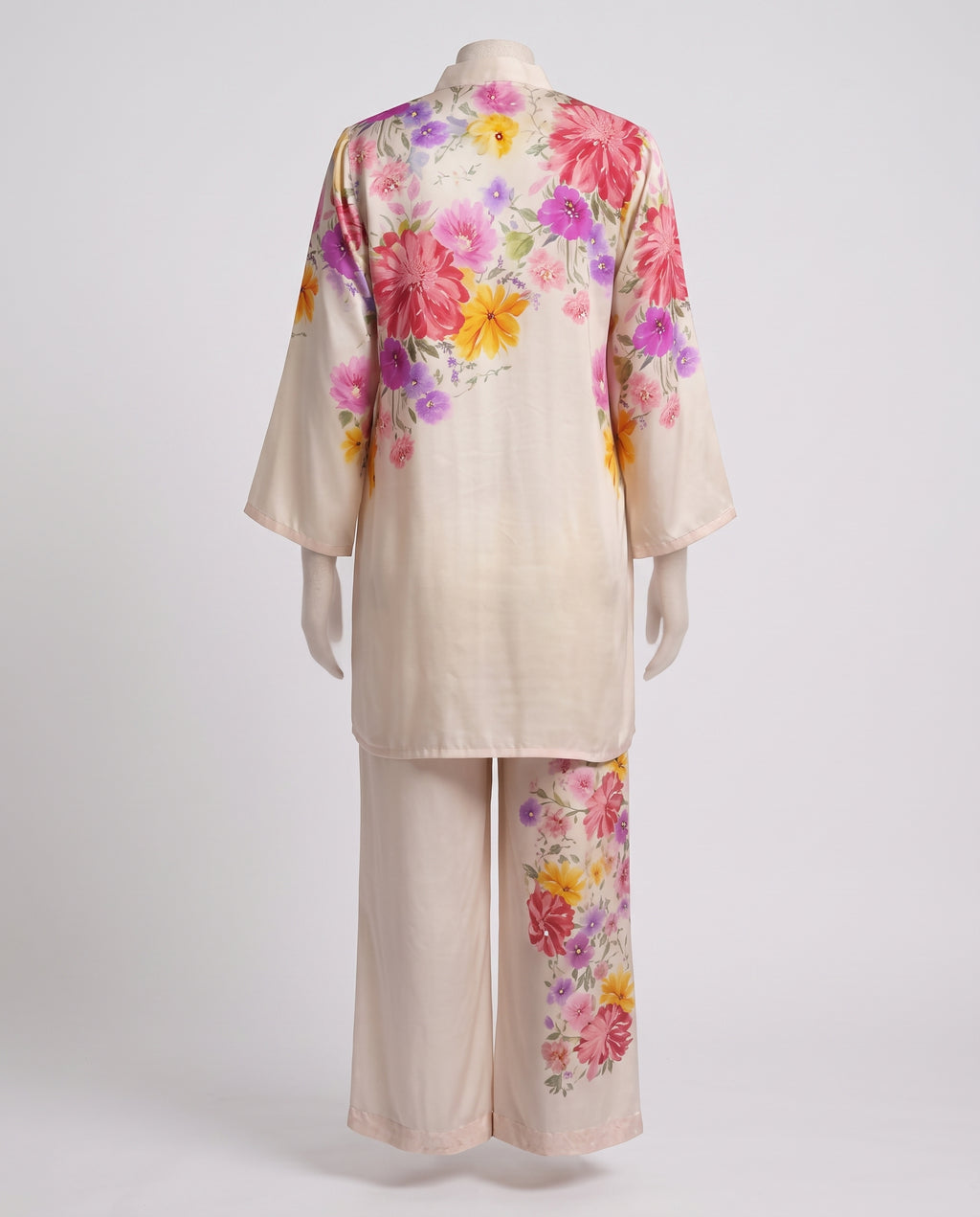 Cream Multicolour Floral Print Rayon Co-Ord Set With Sequin Embroidery – Straight Printed Palazzo