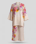 Cream Multicolour Floral Print Rayon Co-Ord Set With Sequin Embroidery – Straight Printed Palazzo