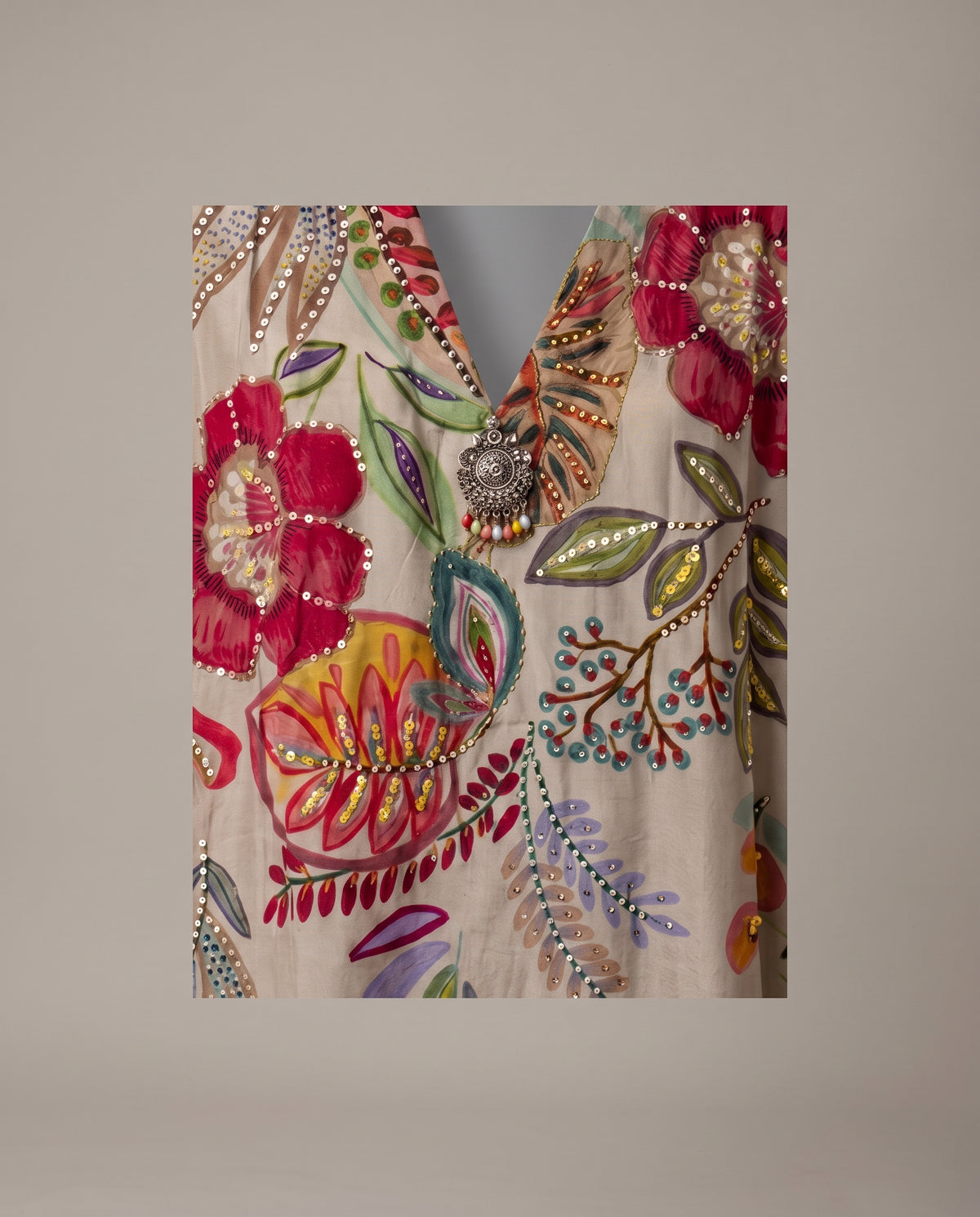 Beige Multicolour Floral Linen Blend Co-Ord Set – Straight Palazzo