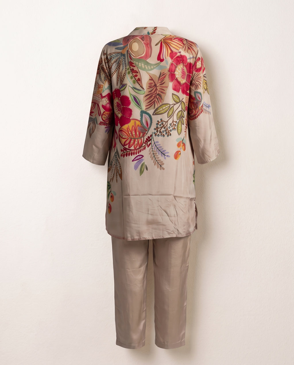 Beige Multicolour Floral Linen Blend Co-Ord Set – Straight Palazzo