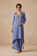 Blue Grey Crepe Silk Co-Ord Set With Embroidery – Straight Palazzo