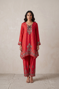 Red Crepe Silk Joga Style With Farsi Salwar