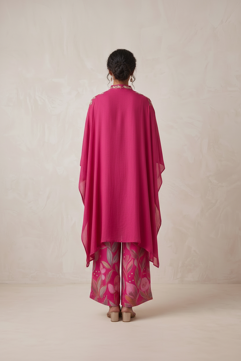 Rose Pink Silk Chiffon Kaftan- Farsi Salwar