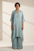 Powder Blue Silk Chiffon Kaftan With Wide-Leg Palazzo