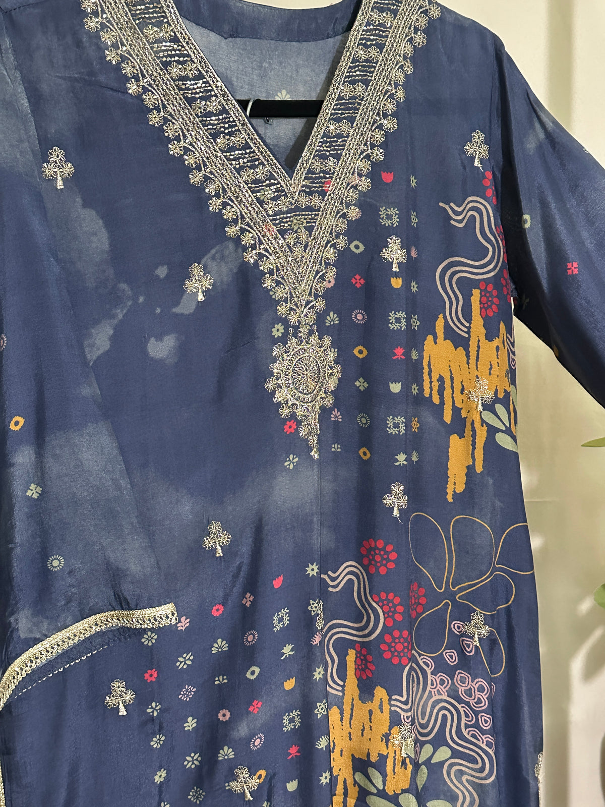 Dark Charcoal (Navy) Suit with Dupatta - Afghani Pant