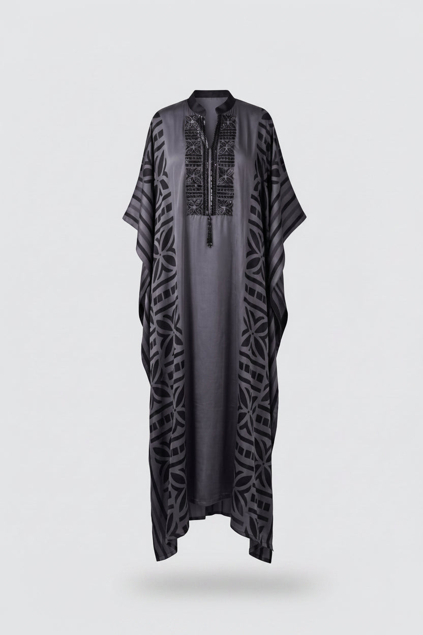 Grey- Purple Geometric Print Kaftan