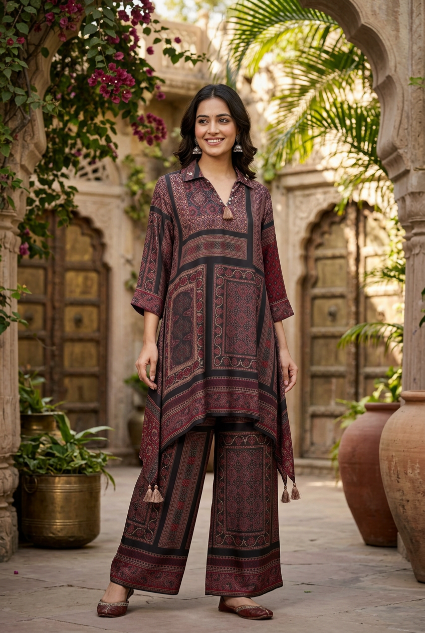 Ajrak Printed Modal Co-Ord Set With Palazzo