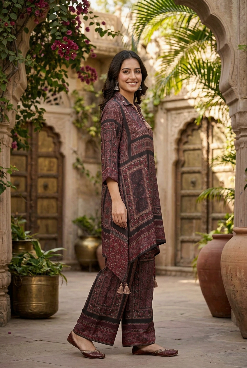 Ajrak Printed Modal Co-Ord Set With Palazzo