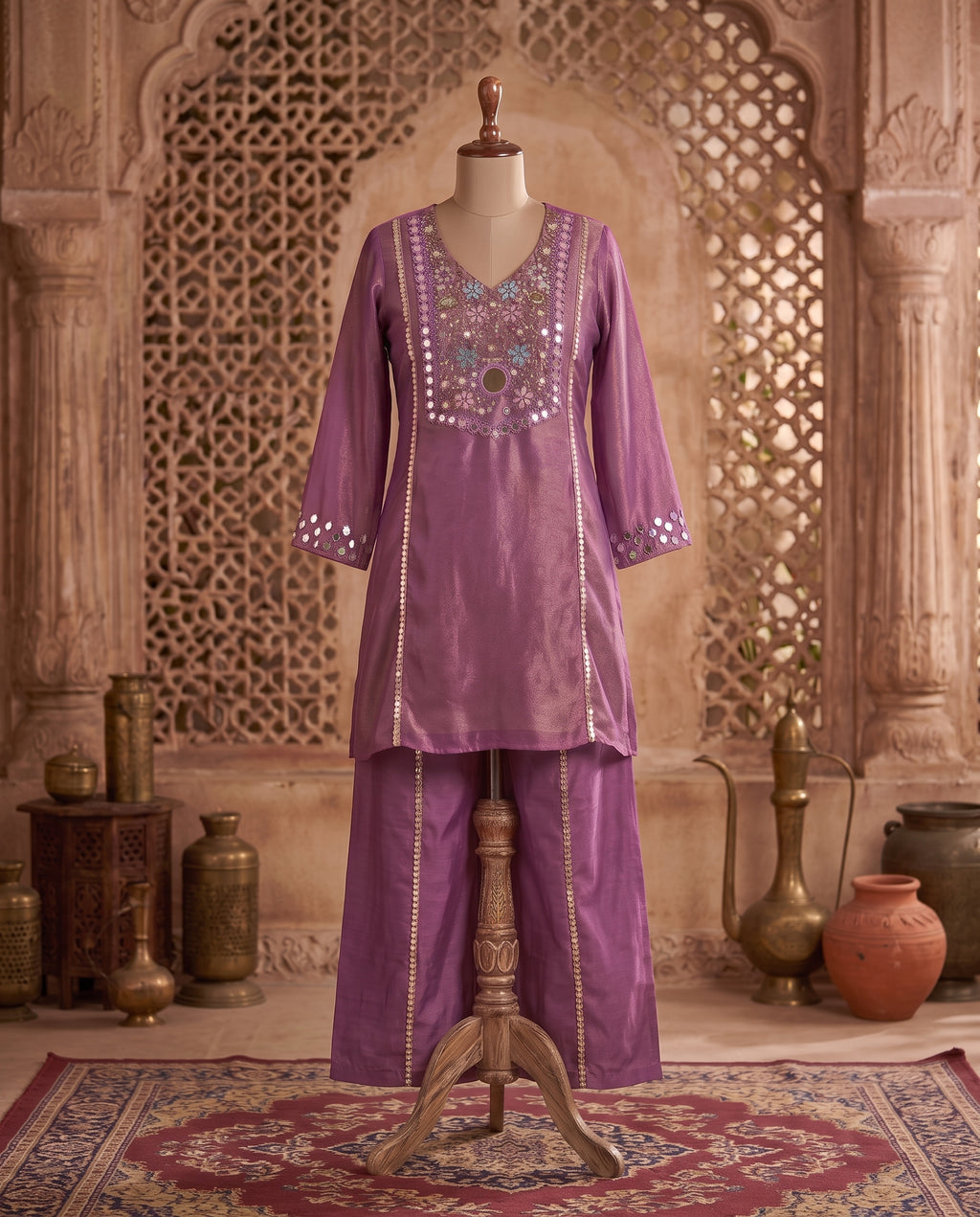 Purple Pink Two Toned Soft Tissue Co-Ord Set – A-line Palazzo