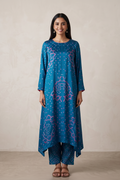 Peacock Blue Modal Bandhini Kurti