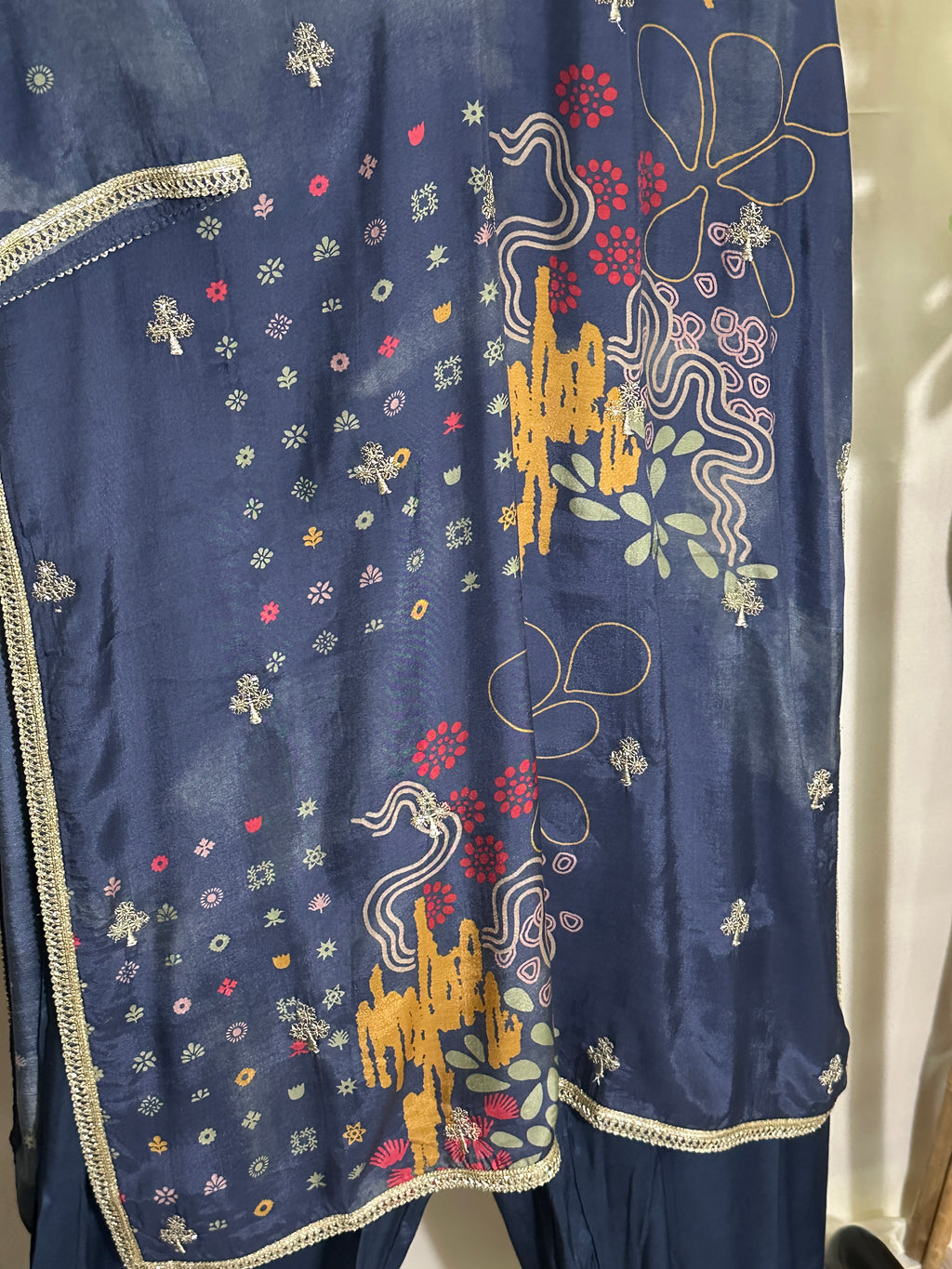 Dark Charcoal (Navy) Suit with Dupatta - Afghani Pant