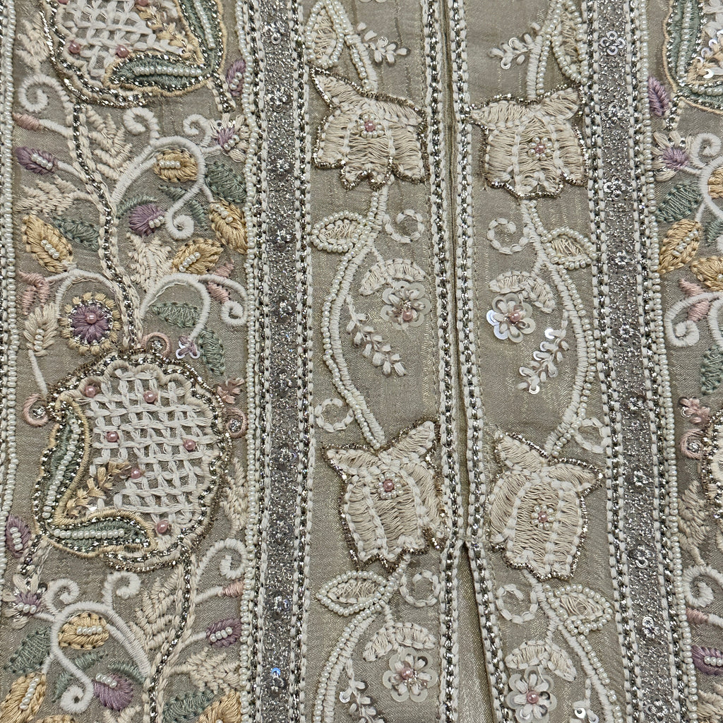 Beige Crepe Embroidered Co-Ord Set With Dupatta -Straight Palazzo