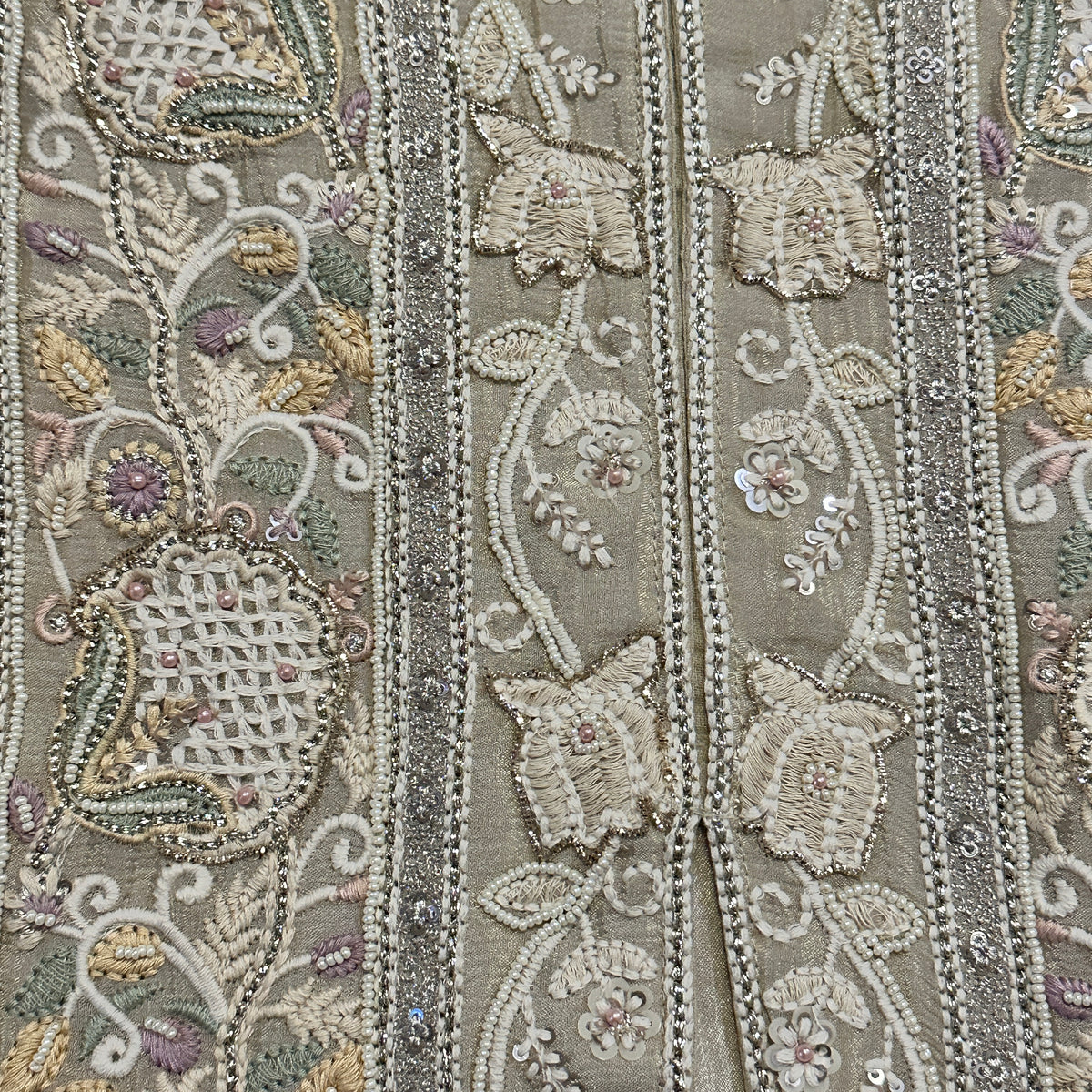 Beige Crepe Embroidered Co-Ord Set With Dupatta -Straight Palazzo