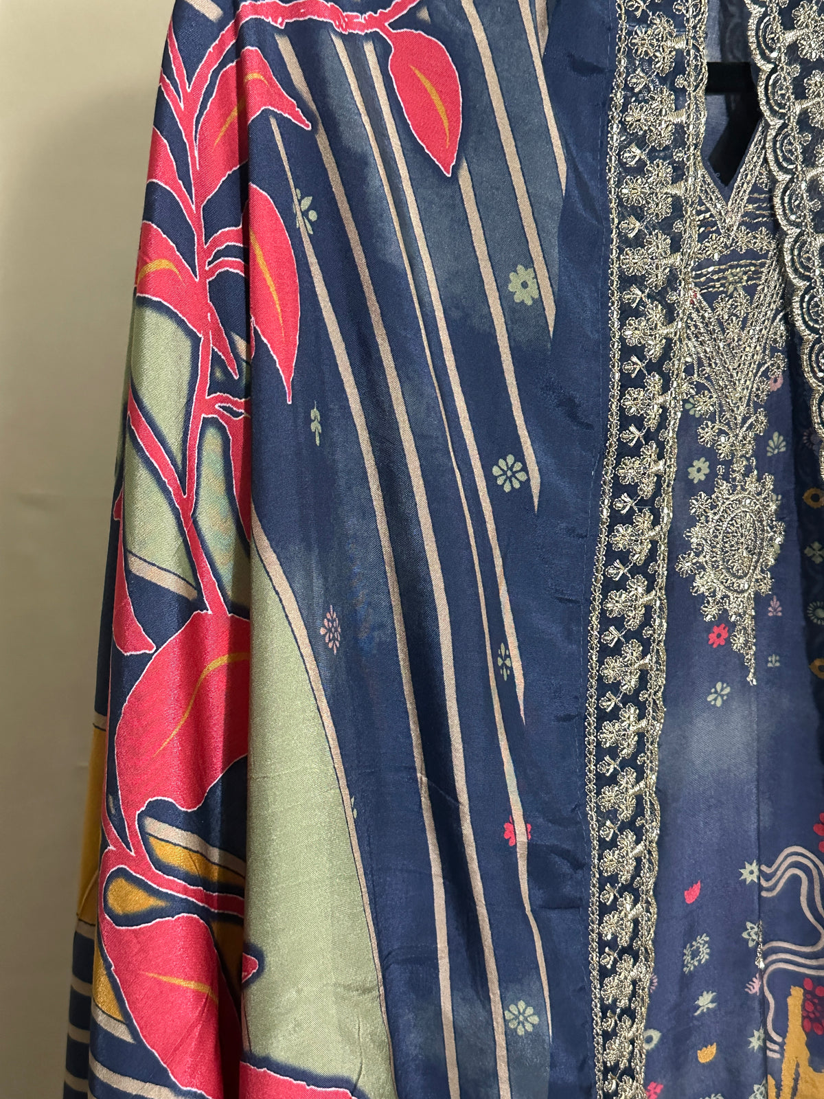 Dark Charcoal (Navy) Suit with Dupatta - Afghani Pant