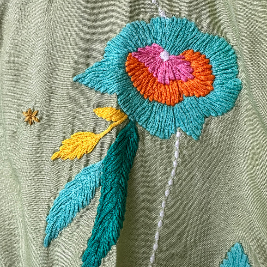 Sage Green Thread Work Co-Ord Set – Straight Palazzo
